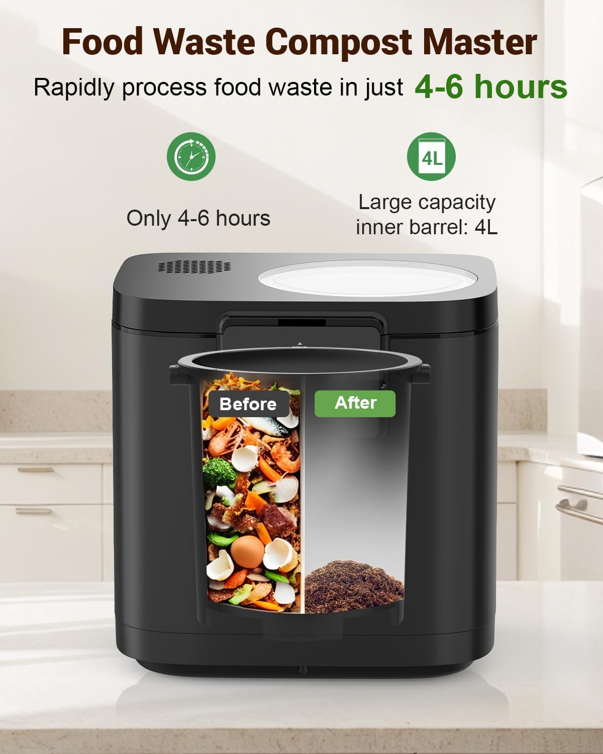 4L Electric Kitchen Composter, - Compost Bin Countertop incelemesi ve fiyatı